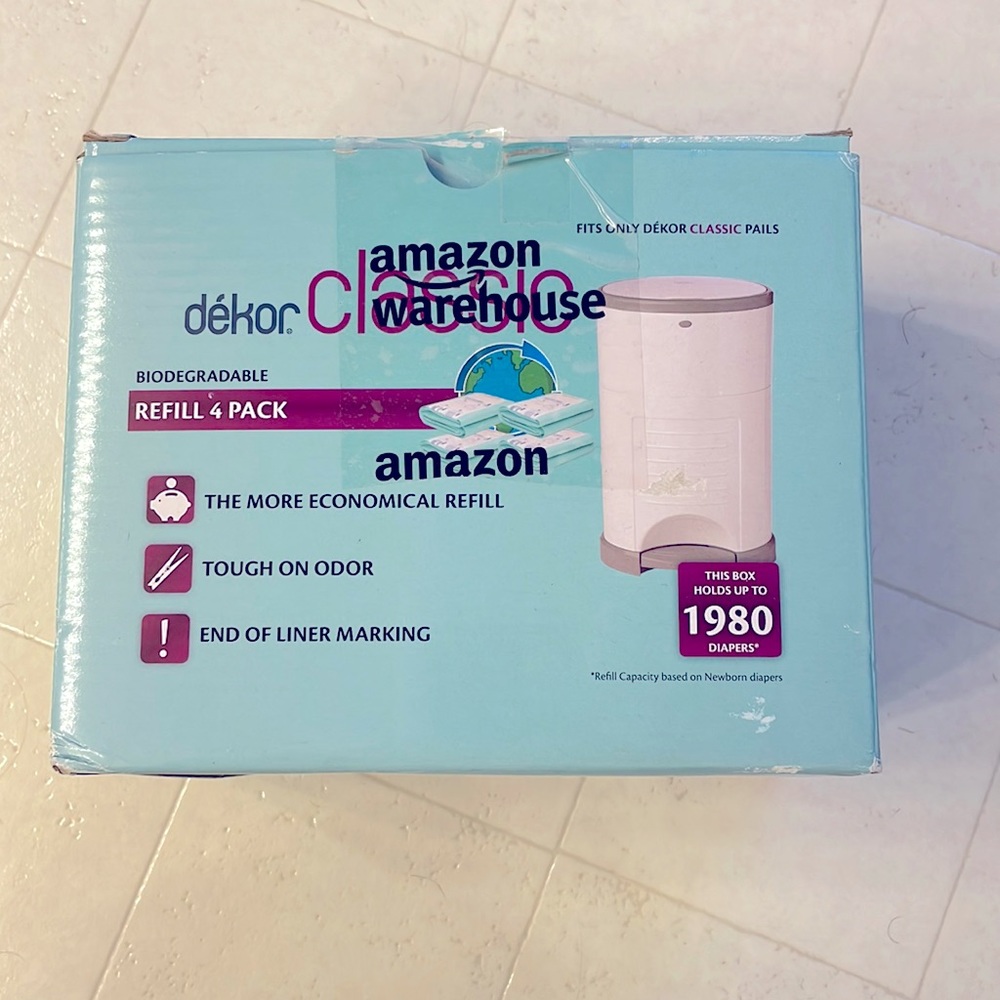 Dekor Classic Diaper Pail Biodegradable Refill 4 Pack, Holds Up to 1980 Diapers